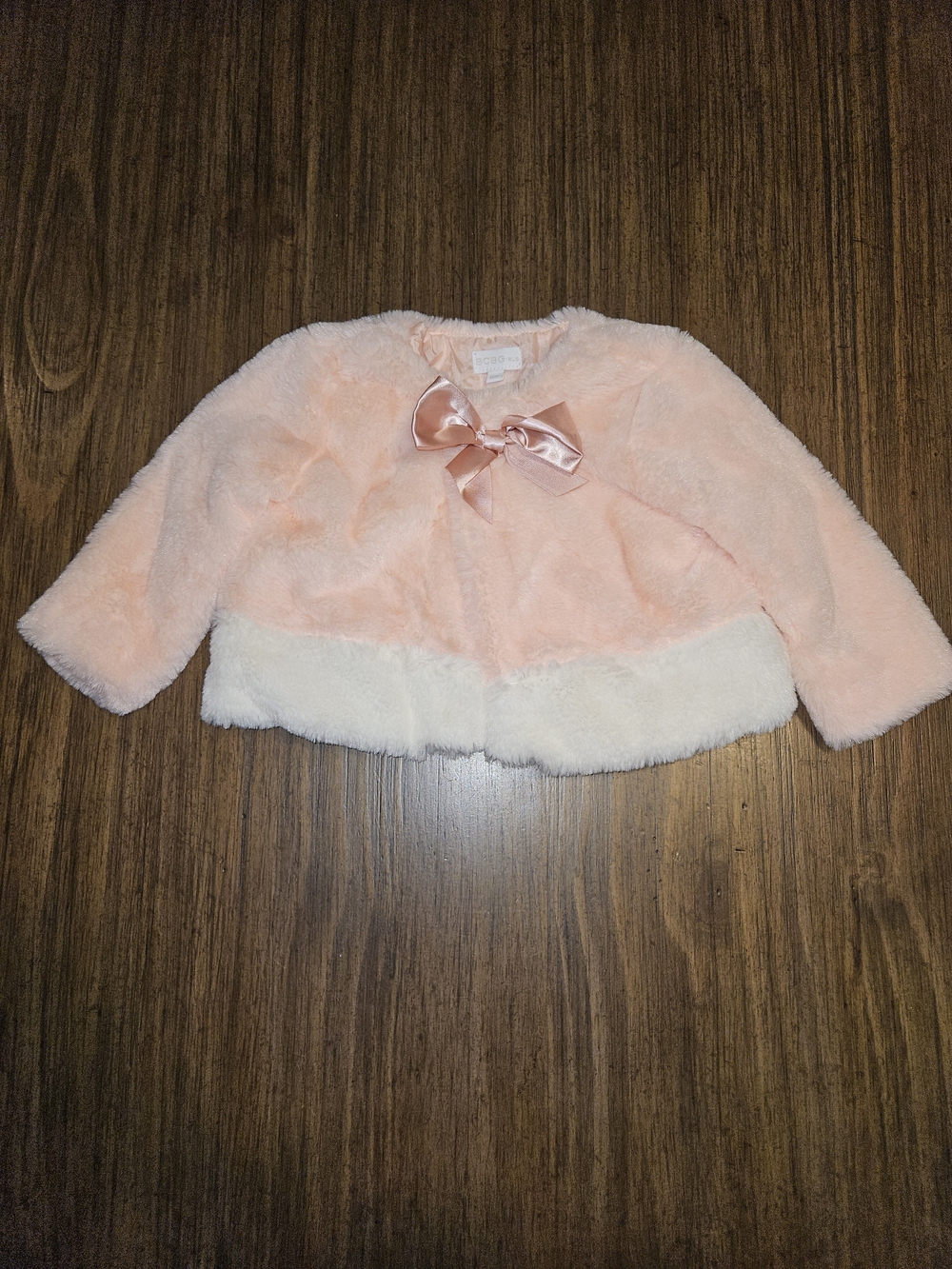 BCBGirls Peach Faux Fur Cape with Satin Bow and Cream Hem